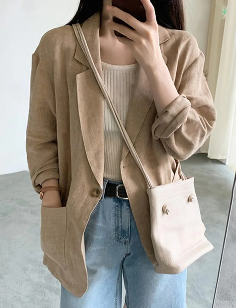 Kinghua Linen Blazer Women Casual Long Sleeve Jackets Spring Summer 2025 Lightweight Business Tops