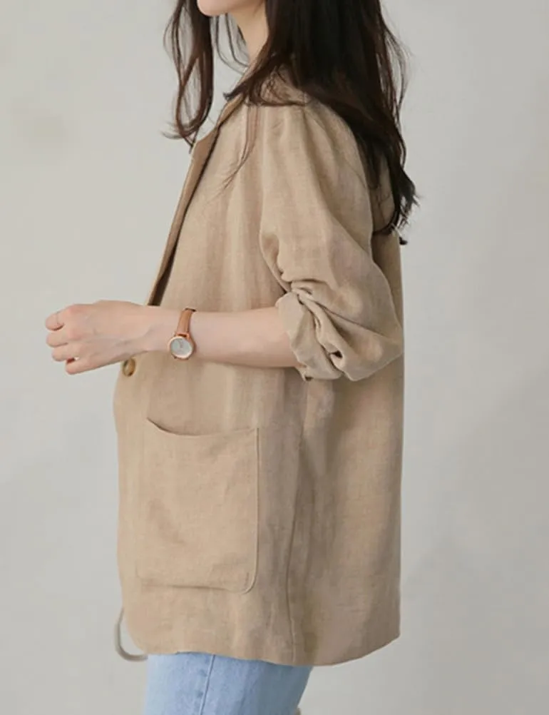 Kinghua Linen Blazer Women Casual Long Sleeve Jackets Spring Summer 2025 Lightweight Business Tops