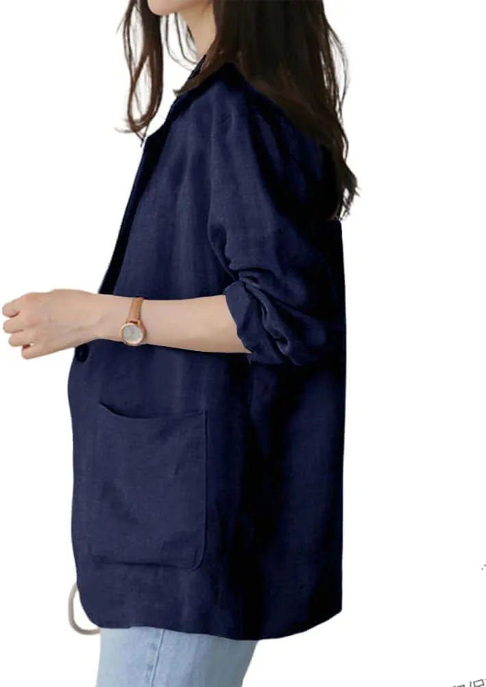 Kinghua Linen Blazer Women Casual Long Sleeve Jackets Spring Summer 2025 Lightweight Business Tops