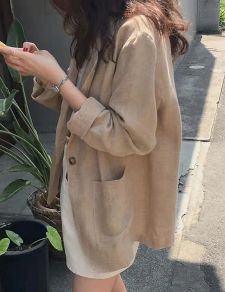 Kinghua Linen Blazer Women Casual Long Sleeve Jackets Spring Summer 2025 Lightweight Business Tops