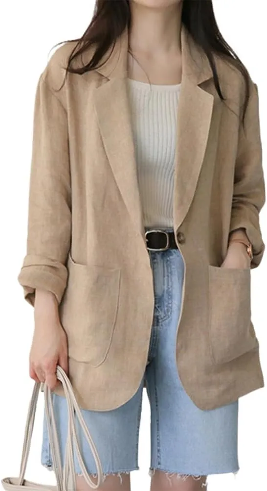 Kinghua Linen Blazer Women Casual Long Sleeve Jackets Spring Summer 2025 Lightweight Business Tops