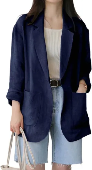 Kinghua Linen Blazer Women Casual Long Sleeve Jackets Spring Summer 2025 Lightweight Business Tops