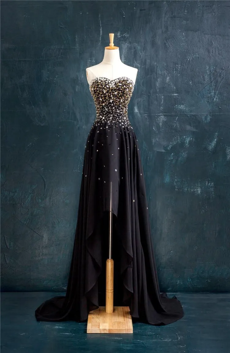 Kivary Women's Beaded High Low Chiffon Formal Prom Dresses Evening Gowns Sweetheart