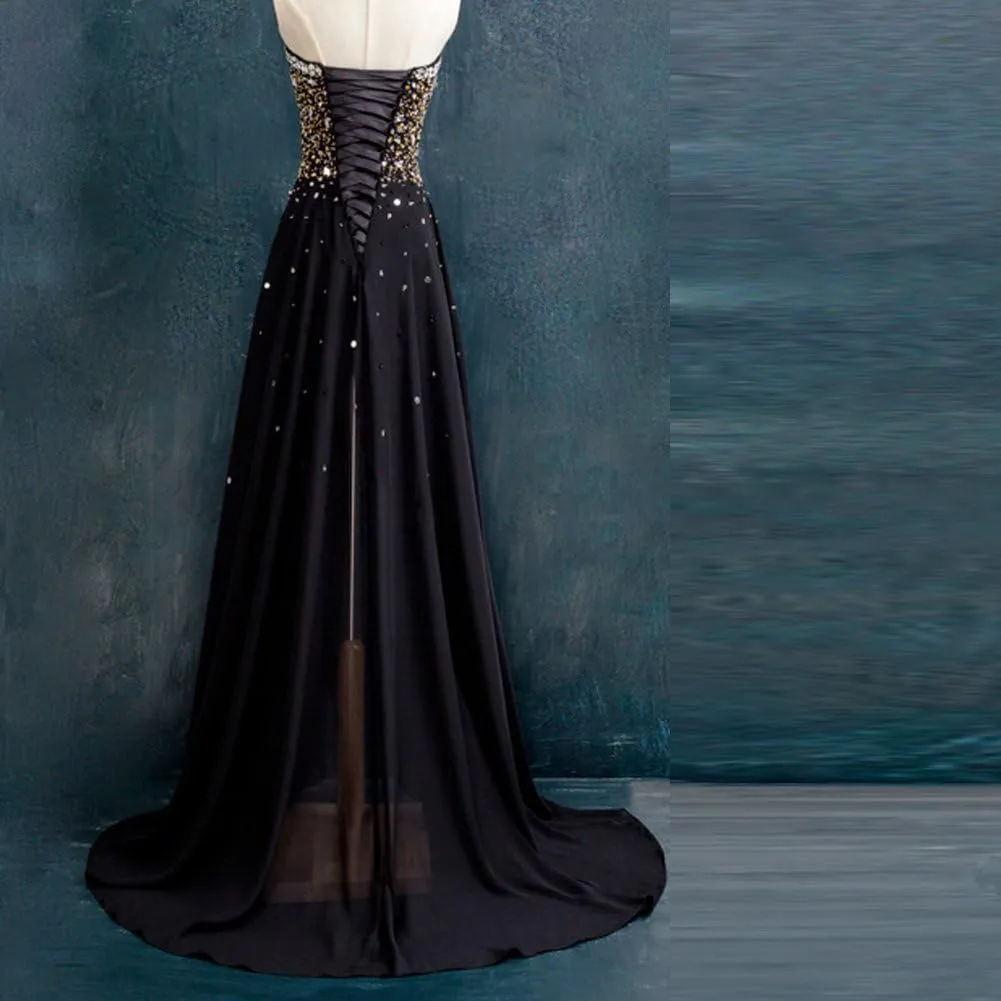 Kivary Women's Beaded High Low Chiffon Formal Prom Dresses Evening Gowns Sweetheart