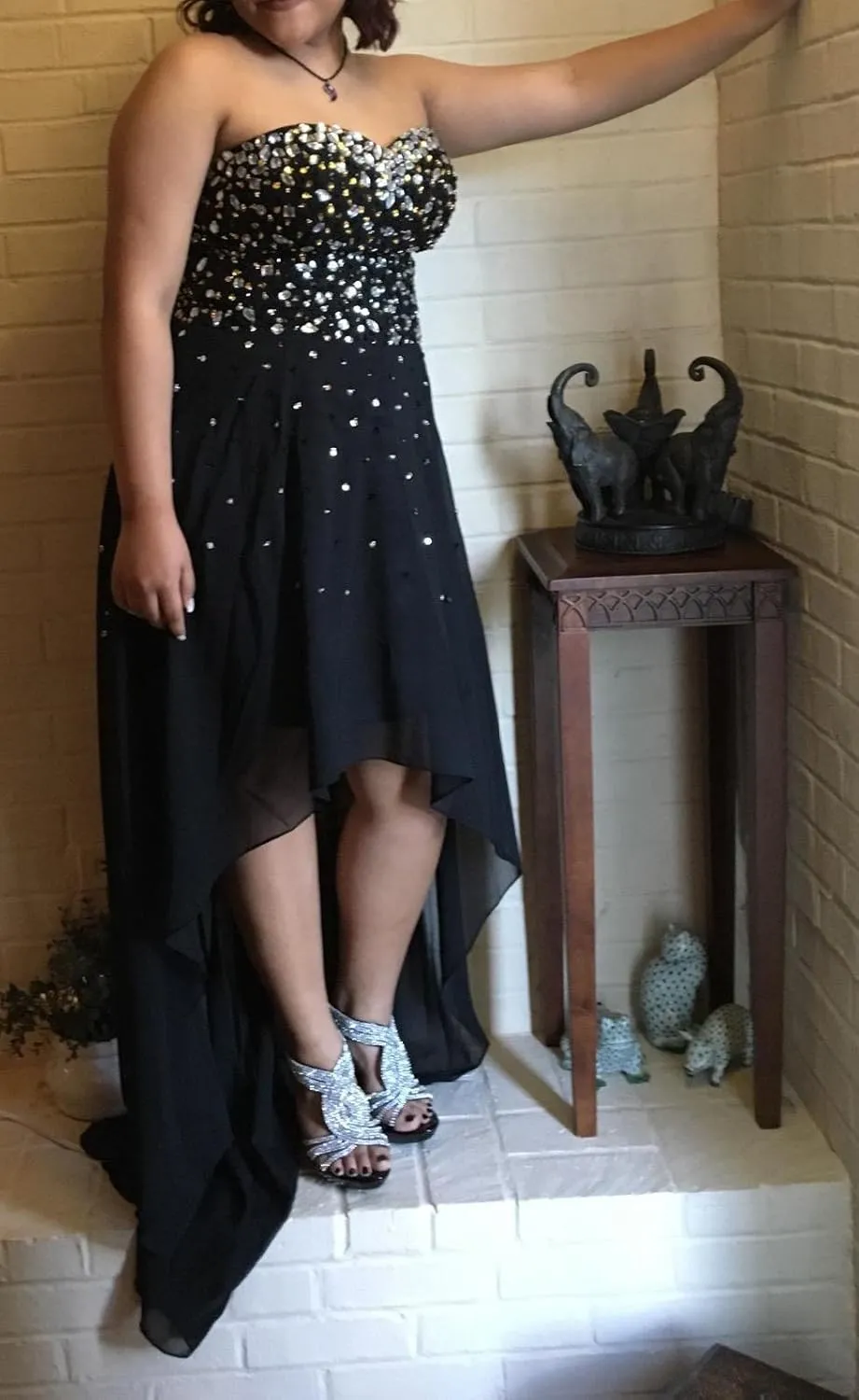 Kivary Women's Beaded High Low Chiffon Formal Prom Dresses Evening Gowns Sweetheart