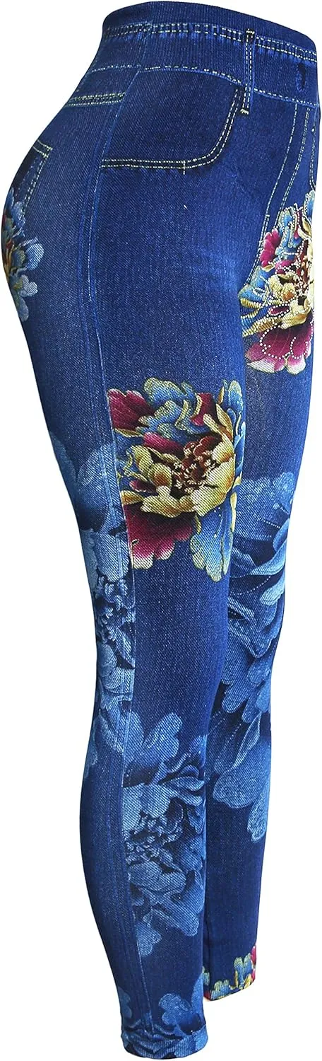 KMystic Women's Denim Print Fake Jeans Leggings