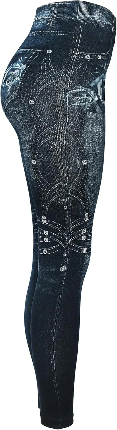 KMystic Women's Denim Print Fake Jeans Leggings