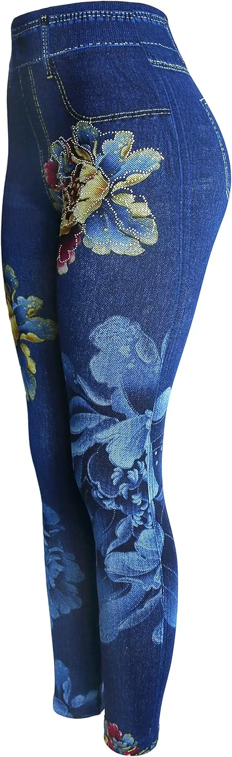 KMystic Women's Denim Print Fake Jeans Leggings