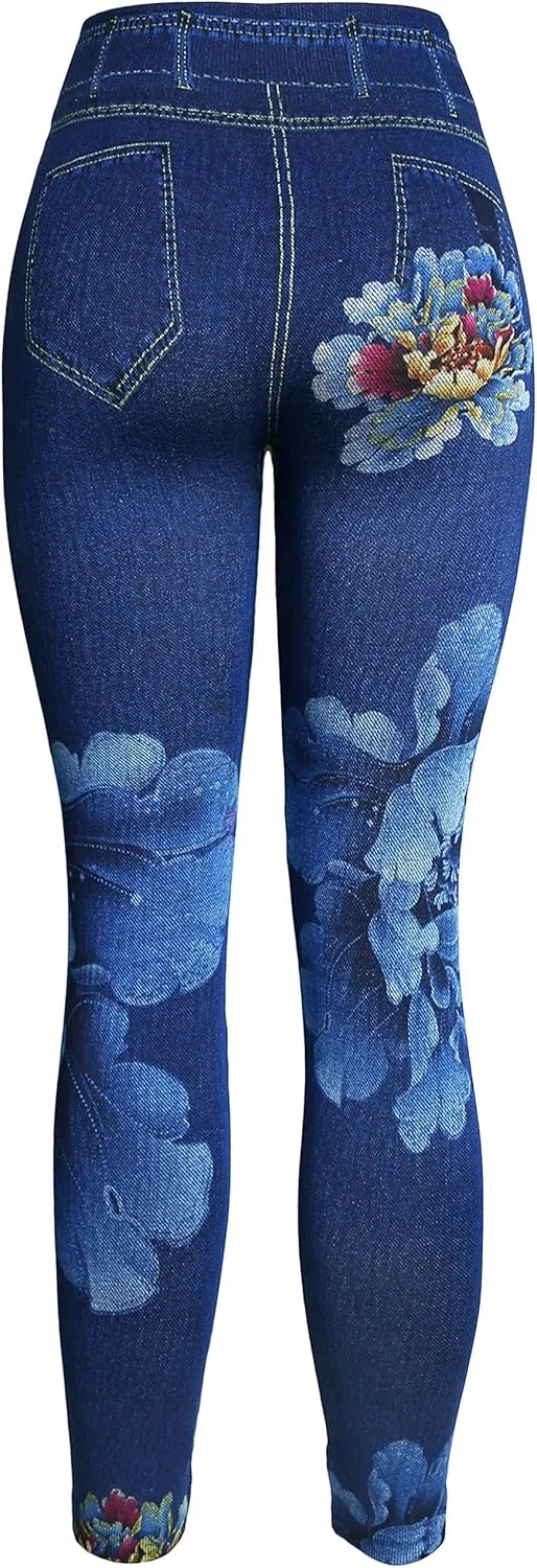 KMystic Women's Denim Print Fake Jeans Leggings