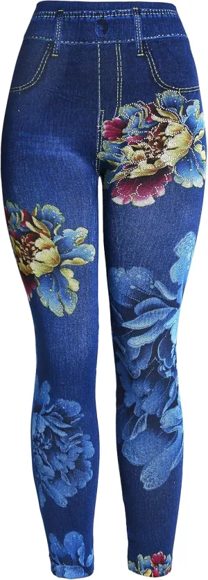 KMystic Women's Denim Print Fake Jeans Leggings