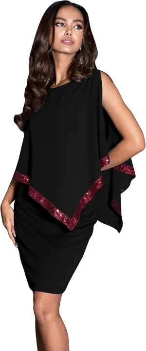 KOH KOH Women's Dressy Cocktail Cape Classy Modest Bridesmaid Mini Midi Dress