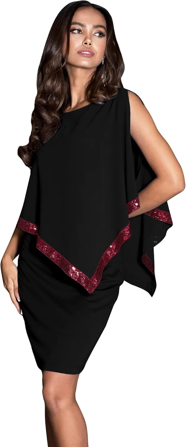 KOH KOH Women's Dressy Cocktail Cape Classy Modest Bridesmaid Mini Midi Dress