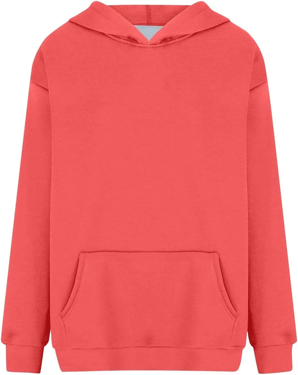KUIOLYPOER Hoodies for Womens Sweatshirt Fall Fashion 2024 Long Sleeve Solid Color Top Sweatshirts with Pocket