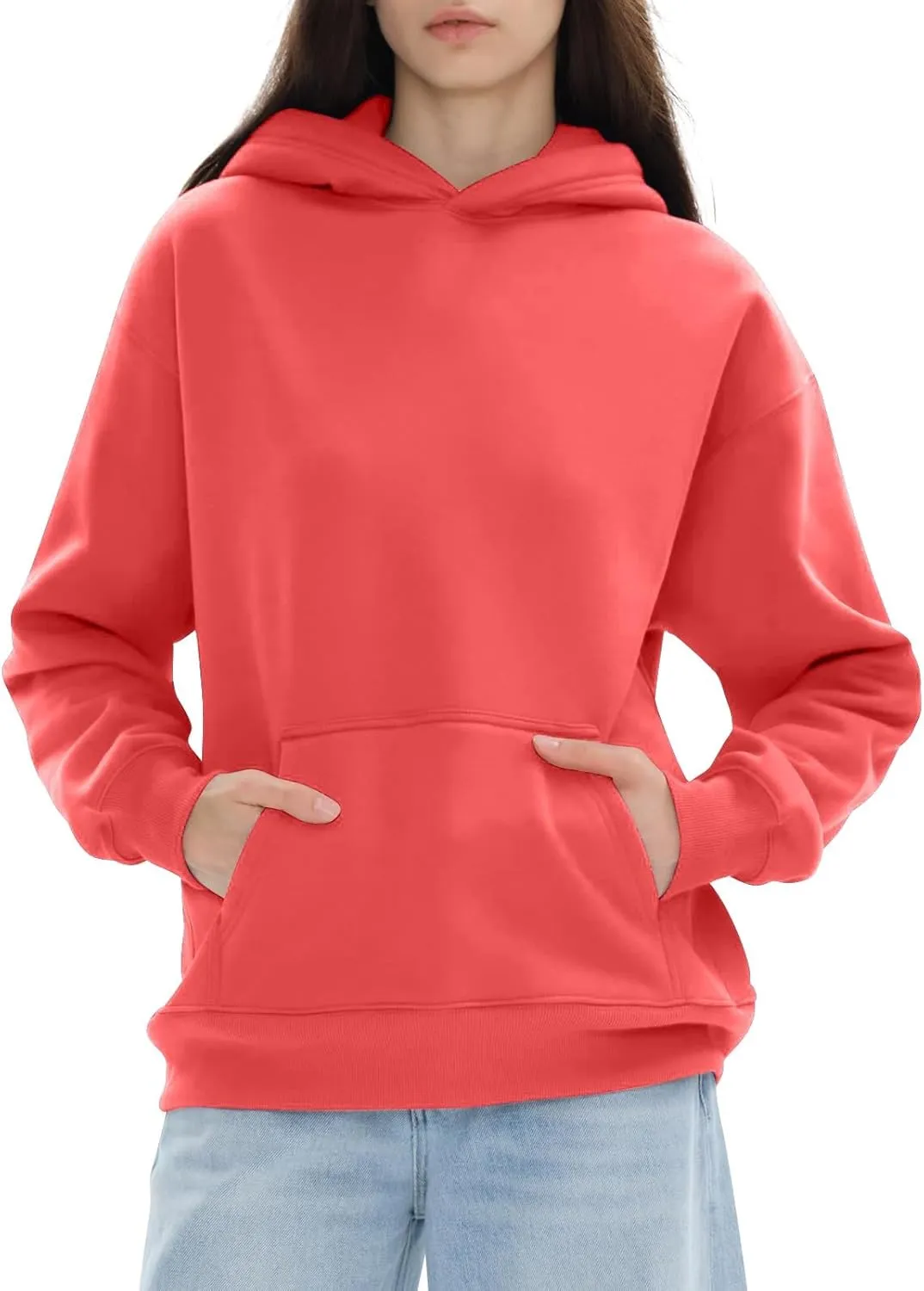 KUIOLYPOER Hoodies for Womens Sweatshirt Fall Fashion 2024 Long Sleeve Solid Color Top Sweatshirts with Pocket