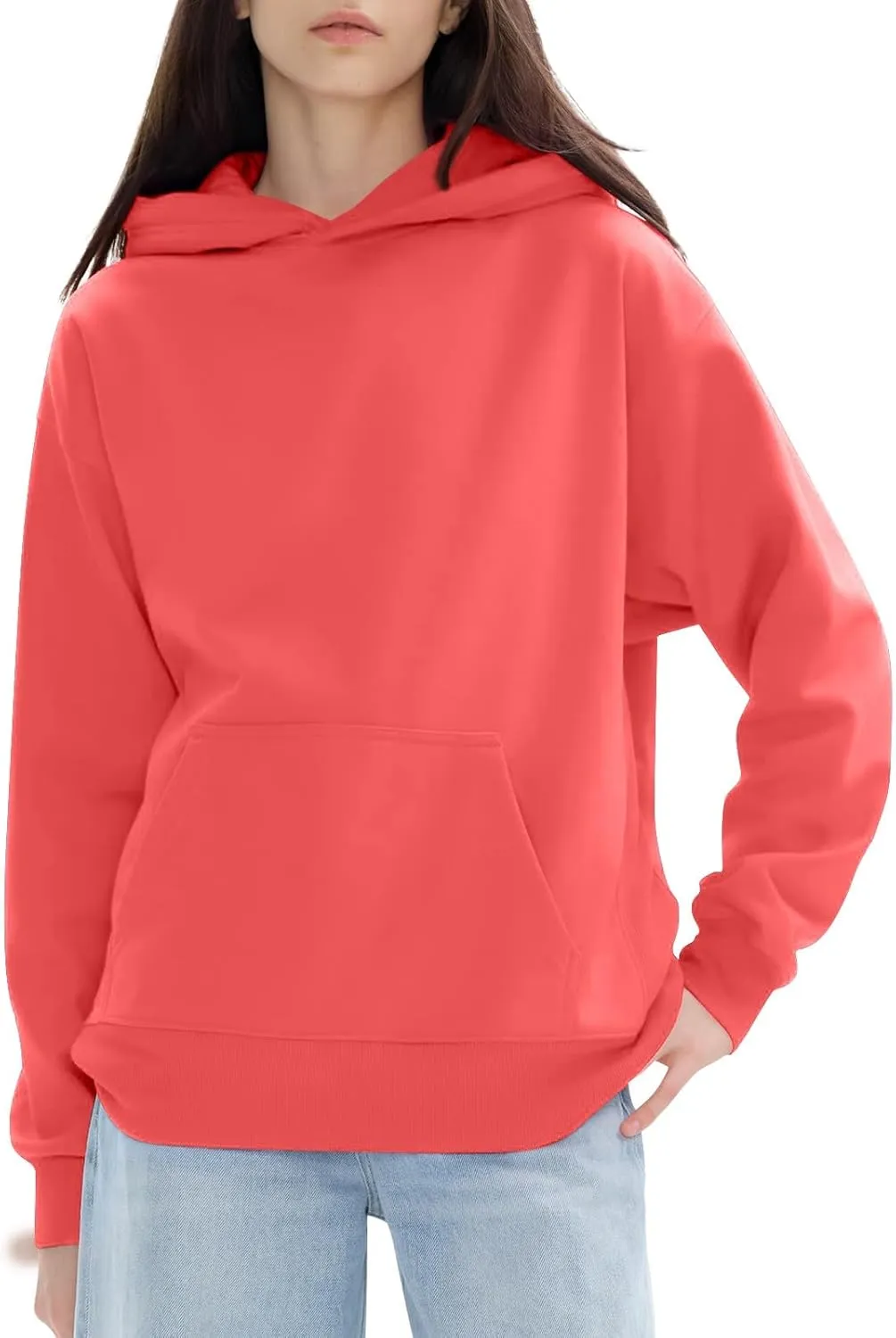 KUIOLYPOER Hoodies for Womens Sweatshirt Fall Fashion 2024 Long Sleeve Solid Color Top Sweatshirts with Pocket