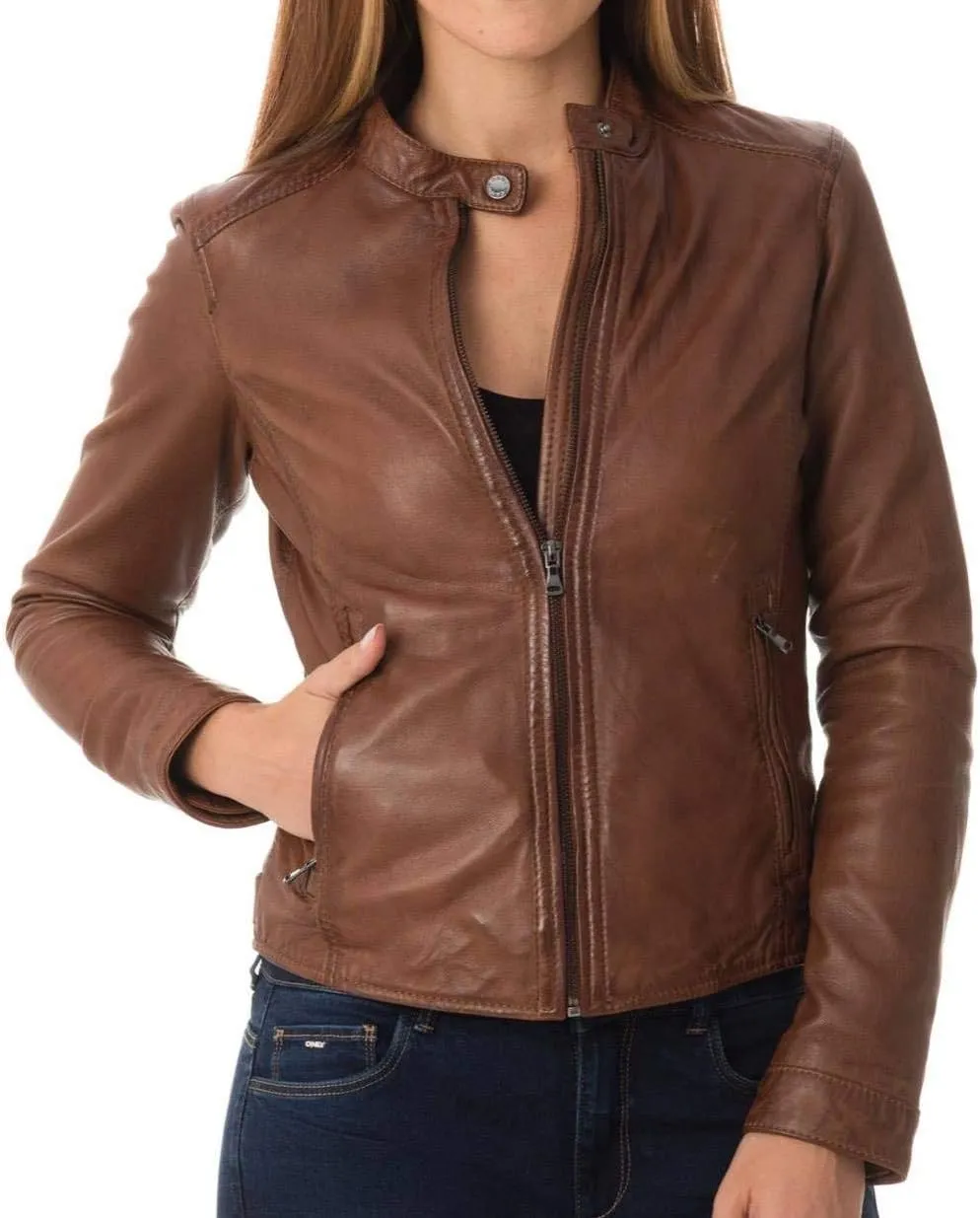 KYZER KRAFT Womens Leather Jacket Bomber Motorcycle Biker Real Lambskin Leather Jacket for Womens