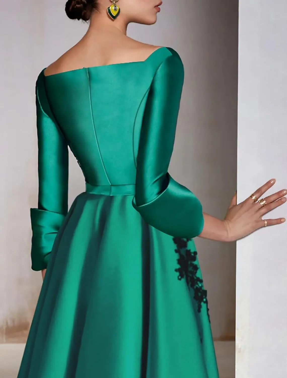 Lace Appliques A-Line Mother of The Bridesmaid Dresses 3/4 Sleeves Slit V-Neck Prom Wedding Party Gowns with Pockets DR0722