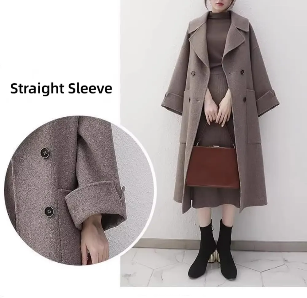 Ladies Elegant Cashmere Coat Long Winter Open Front Cardigan Lapel Collar Cotton Trench Overcoat For Women Fall Winter