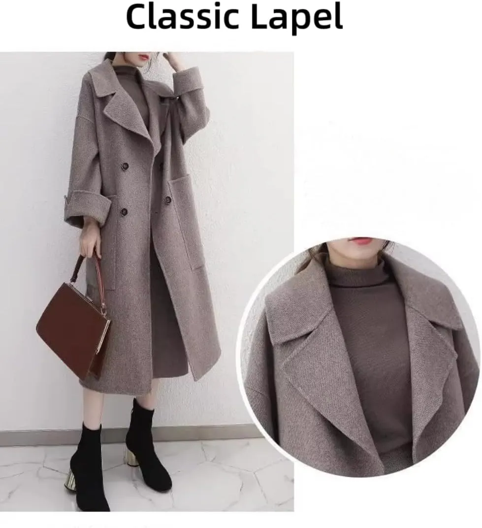 Ladies Elegant Cashmere Coat Long Winter Open Front Cardigan Lapel Collar Cotton Trench Overcoat For Women Fall Winter