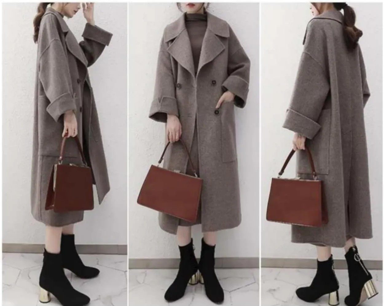 Ladies Elegant Cashmere Coat Long Winter Open Front Cardigan Lapel Collar Cotton Trench Overcoat For Women Fall Winter