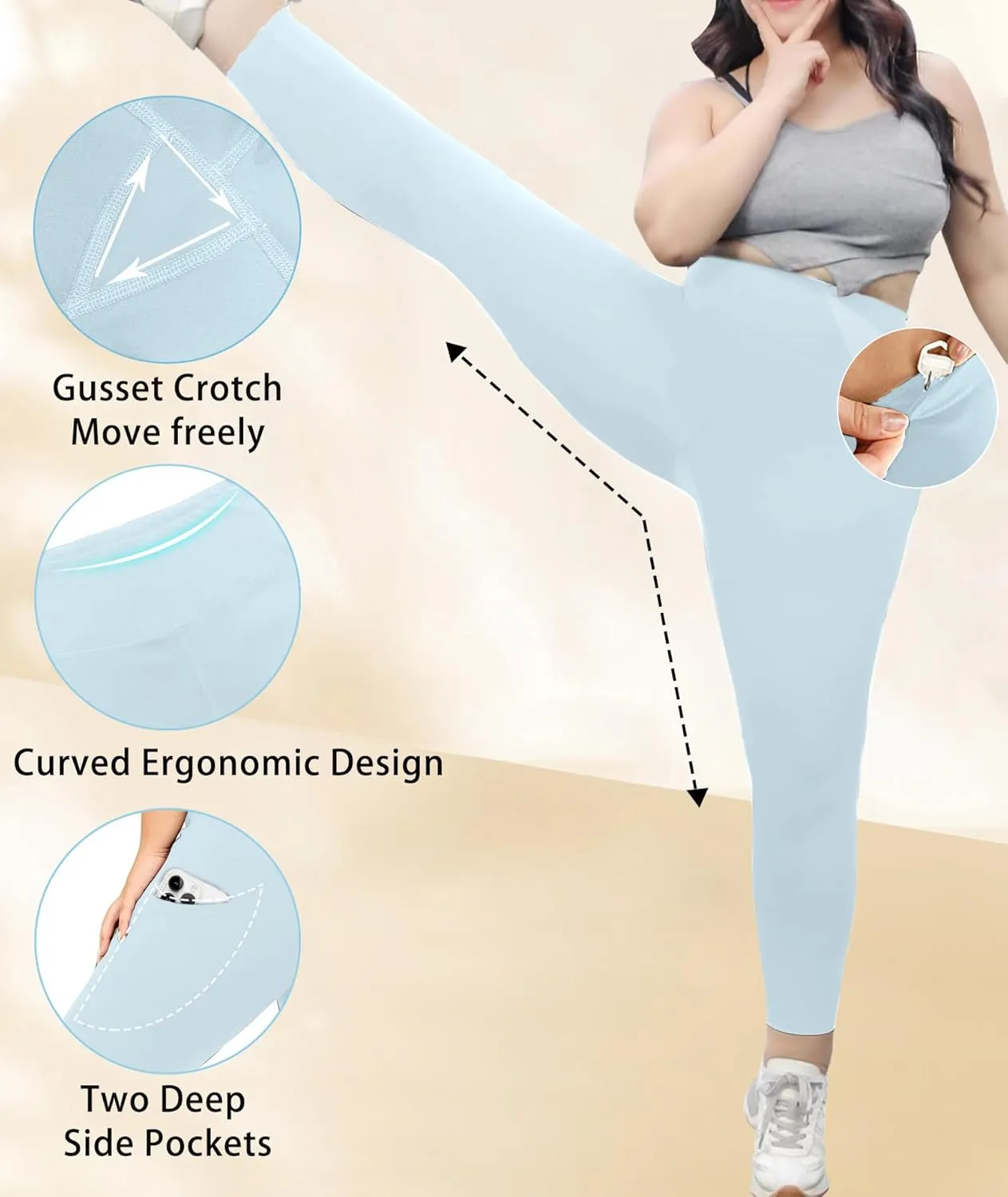 LALAGEN Plus Size Leggings for Women with Pockets-High Waisted 7/8 Leggings Tummy Control Workout Gym Yoga Pants