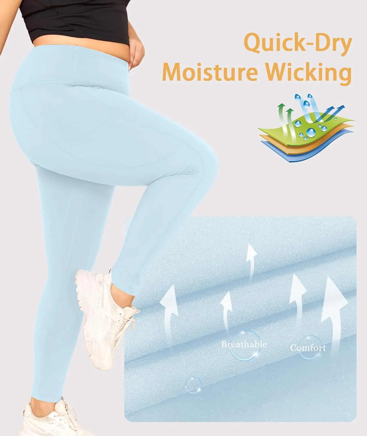 LALAGEN Plus Size Leggings for Women with Pockets-High Waisted 7/8 Leggings Tummy Control Workout Gym Yoga Pants