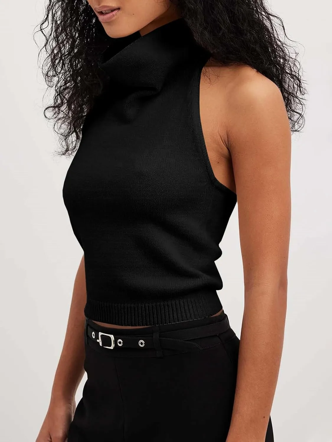 Langwyqu Womens Turtleneck Sweater Vests Sleeveless Knit Halter Tank Tops Sexy Loose Cami Shirts