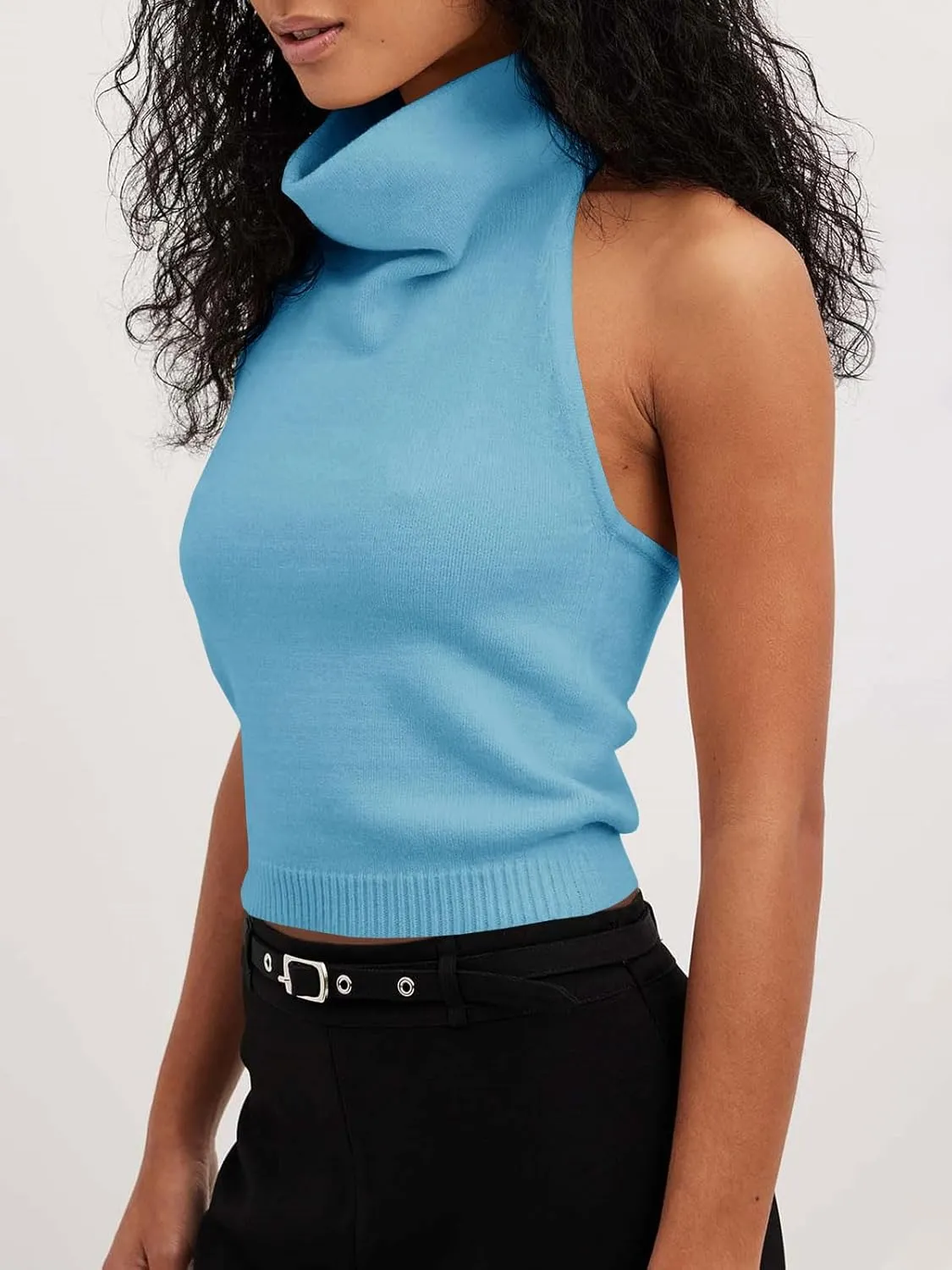 Langwyqu Womens Turtleneck Sweater Vests Sleeveless Knit Halter Tank Tops Sexy Loose Cami Shirts