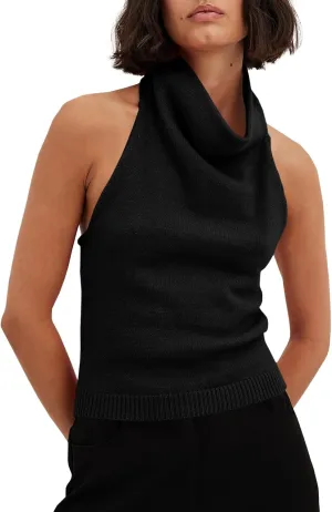 Langwyqu Womens Turtleneck Sweater Vests Sleeveless Knit Halter Tank Tops Sexy Loose Cami Shirts