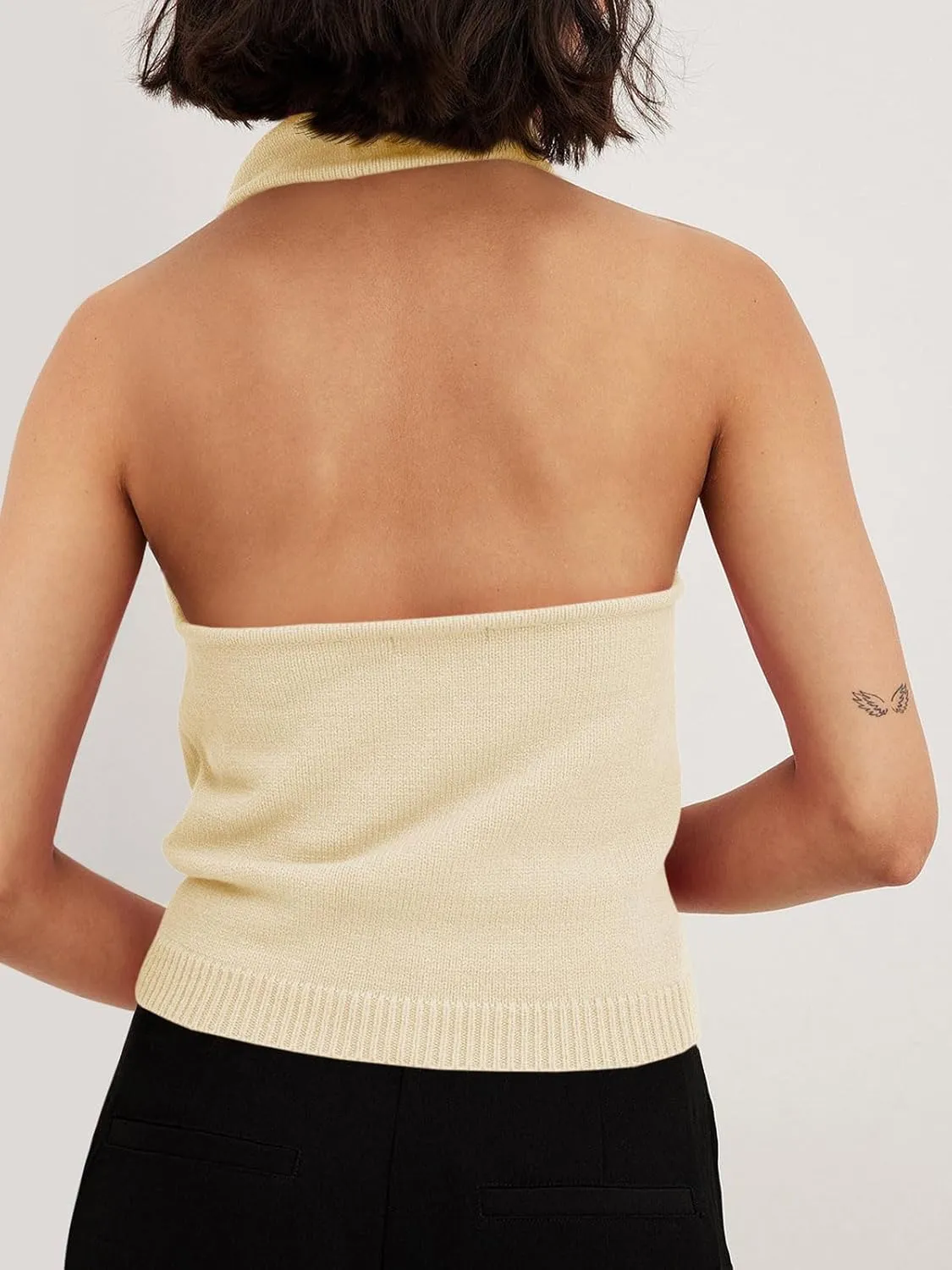 Langwyqu Womens Turtleneck Sweater Vests Sleeveless Knit Halter Tank Tops Sexy Loose Cami Shirts