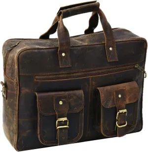 Leather Briefcase 16 inch Laptop Messenger Bag For Men and Women Handmade Vintage Satchel Office Shoulder Bag, Brown