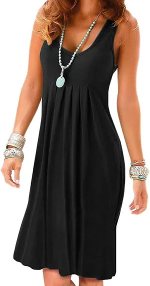 LEIYEE Womens Summer Casual Half Sleeve Empire Waist Loose Swing Pleated Modest Work Tunic T Shirt Dresses