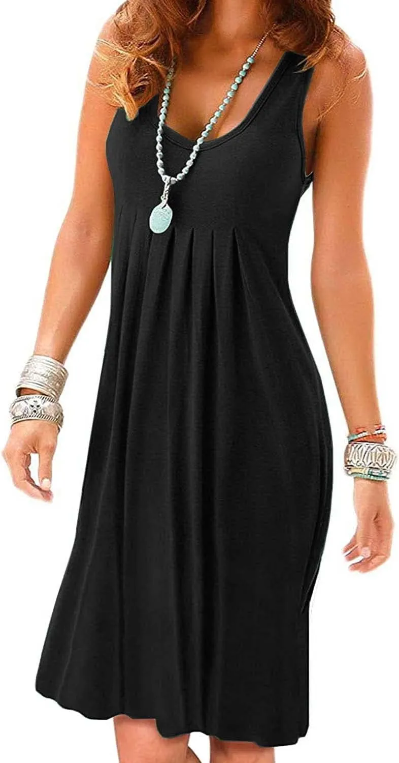 LEIYEE Womens Summer Casual Half Sleeve Empire Waist Loose Swing Pleated Modest Work Tunic T Shirt Dresses