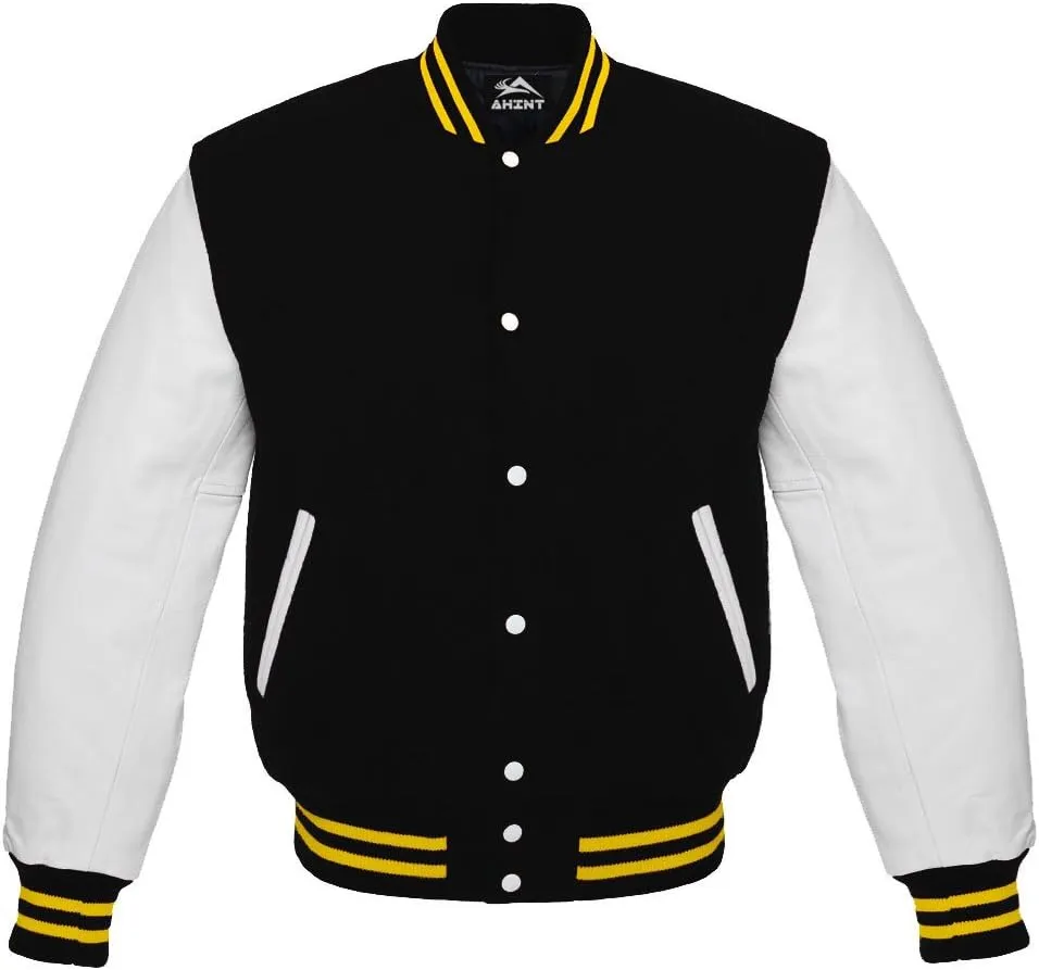 Letterman Varsity Baseball Bomber School College University Jackets Genuine Red Leather Sleeves Black Wool