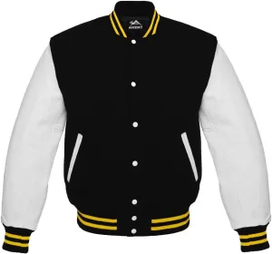 Letterman Varsity Baseball Bomber School College University Jackets Genuine Red Leather Sleeves Black Wool