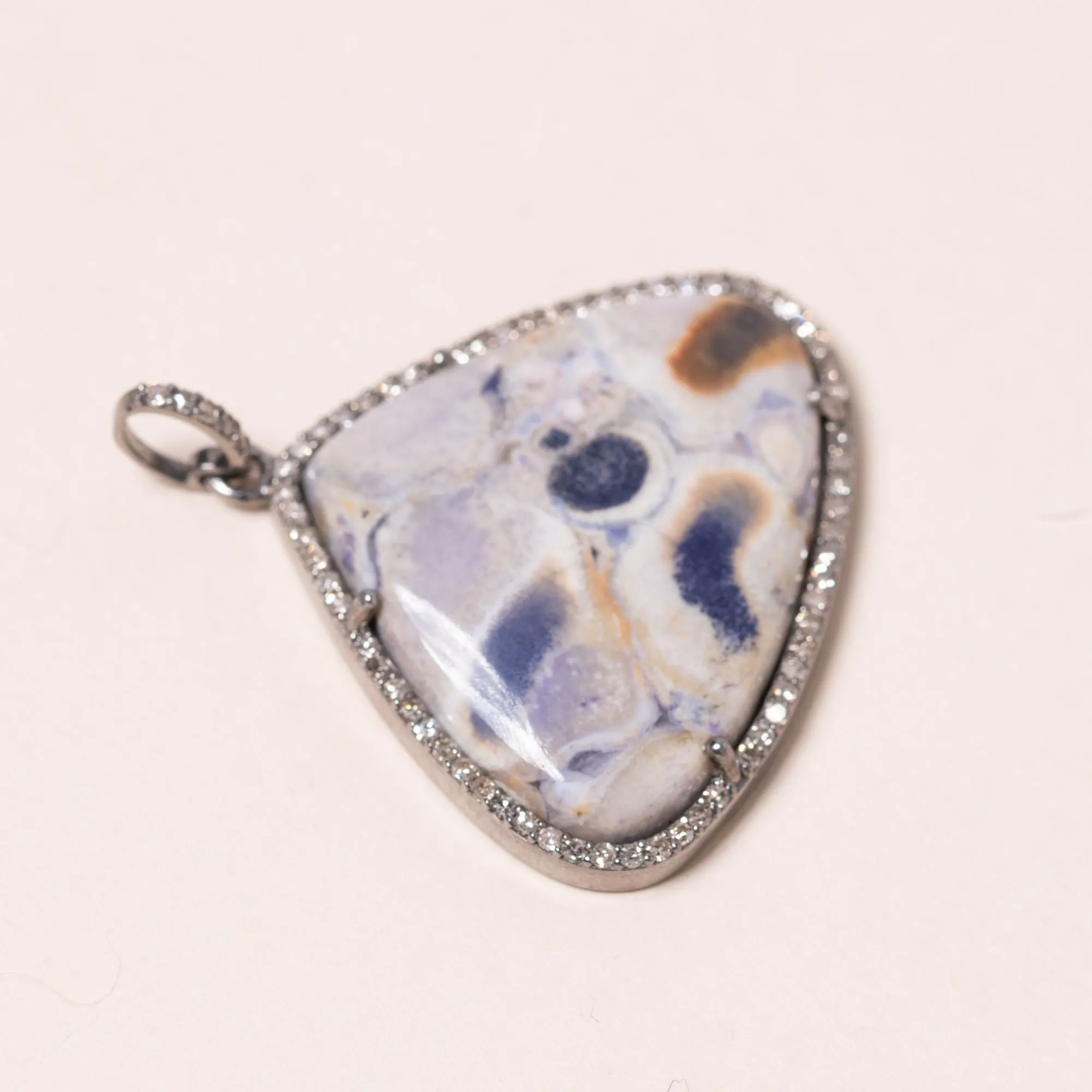 Light Cobalt Jasper and Diamond Pendant