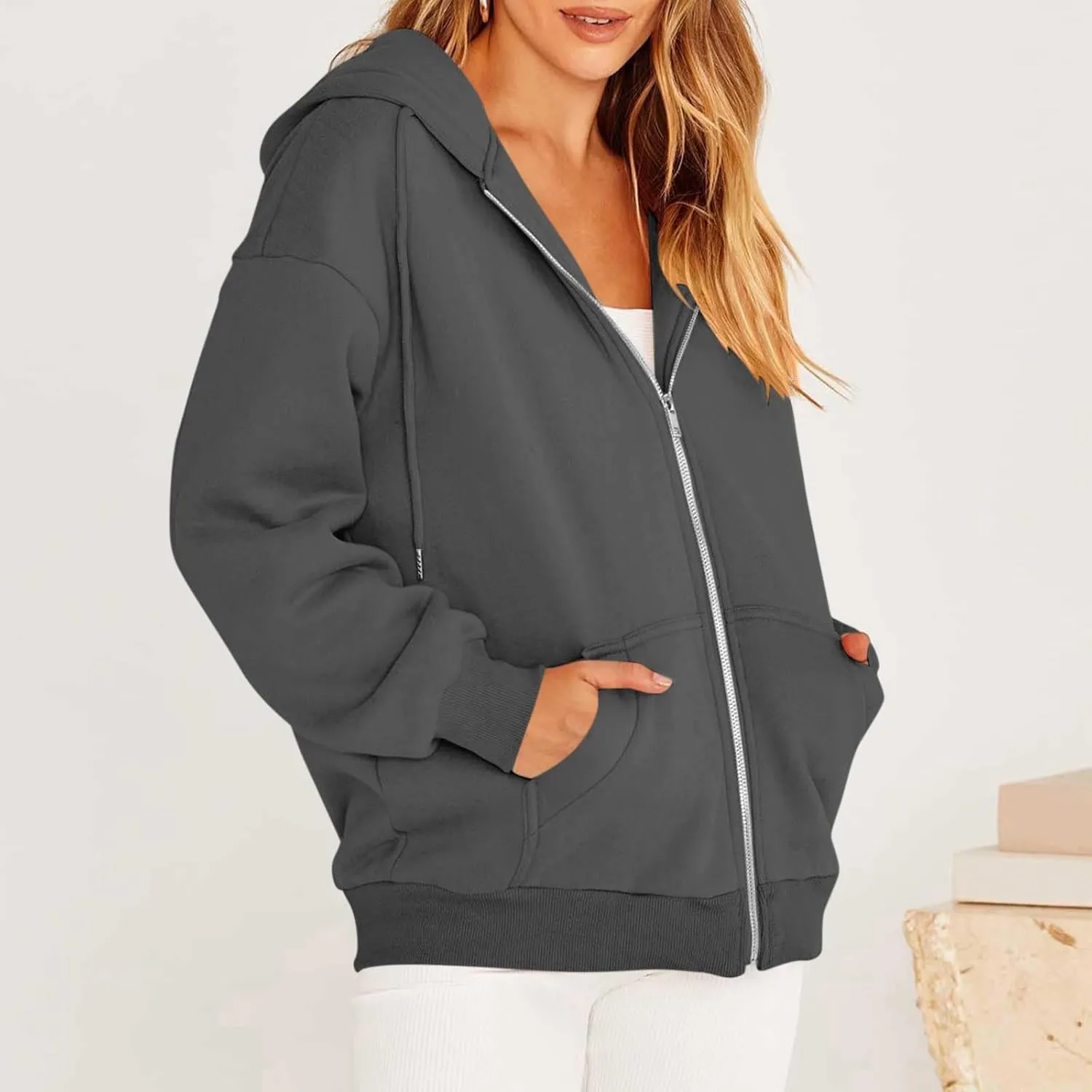 Lightweight Hoodies for Plus Size Women Zip Up 3x Long Sleeve Sweatshirt Jackets Loose Casual Tops with Pockets