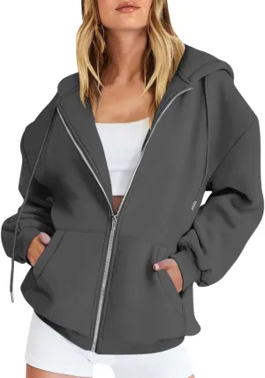 Lightweight Hoodies for Plus Size Women Zip Up 3x Long Sleeve Sweatshirt Jackets Loose Casual Tops with Pockets
