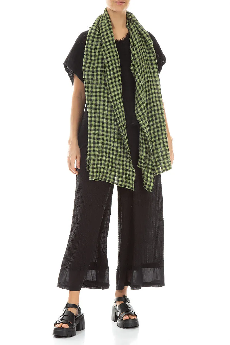 Lime Check Gauze Linen Scarf