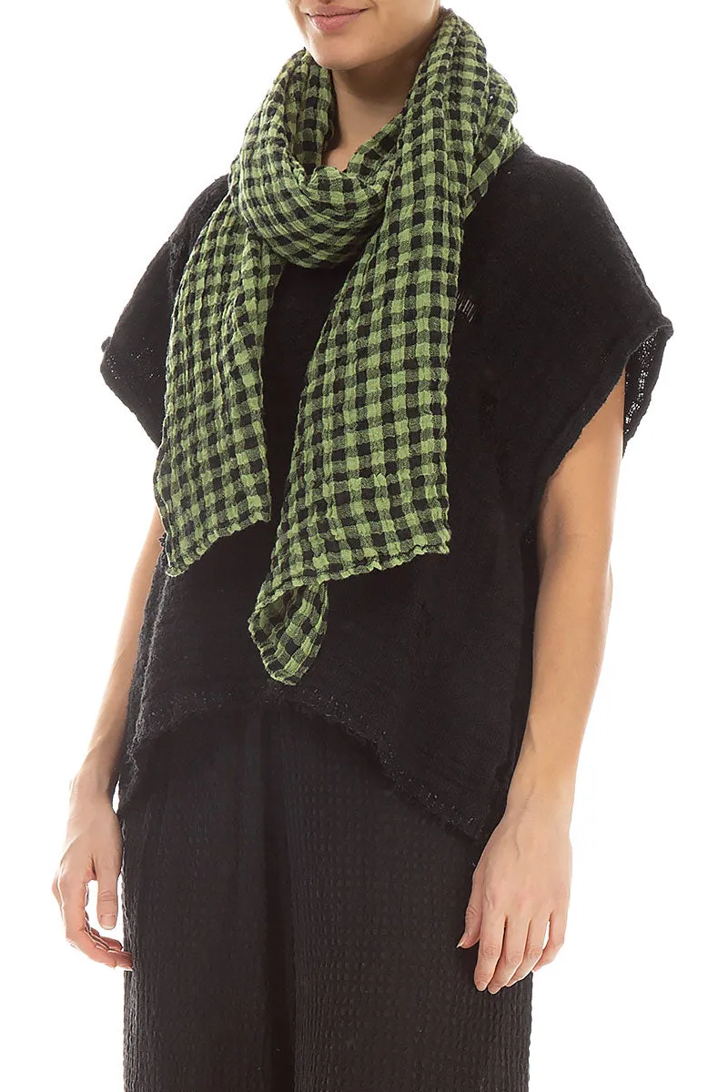 Lime Check Gauze Linen Scarf