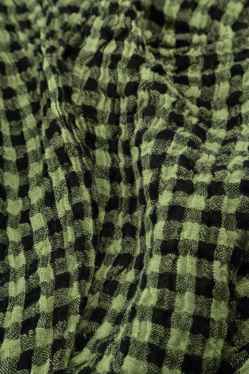 Lime Check Gauze Linen Scarf
