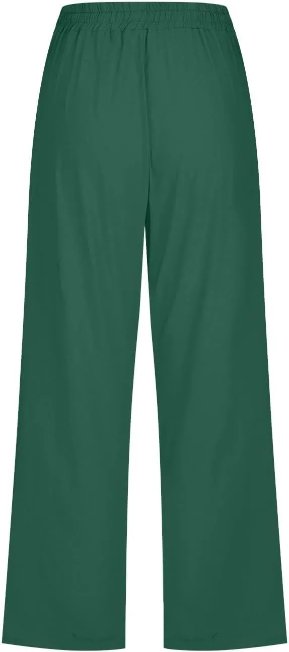 Linen Capri Pants for Women 2025 Summer Casual Drawstring Elastic Trouser Plus Size Lounge Cozy Cropped Capris Pocket