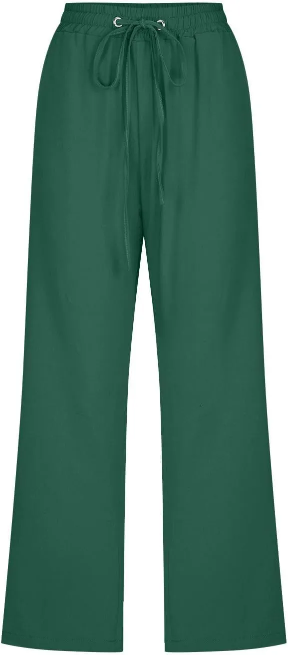 Linen Capri Pants for Women 2025 Summer Casual Drawstring Elastic Trouser Plus Size Lounge Cozy Cropped Capris Pocket