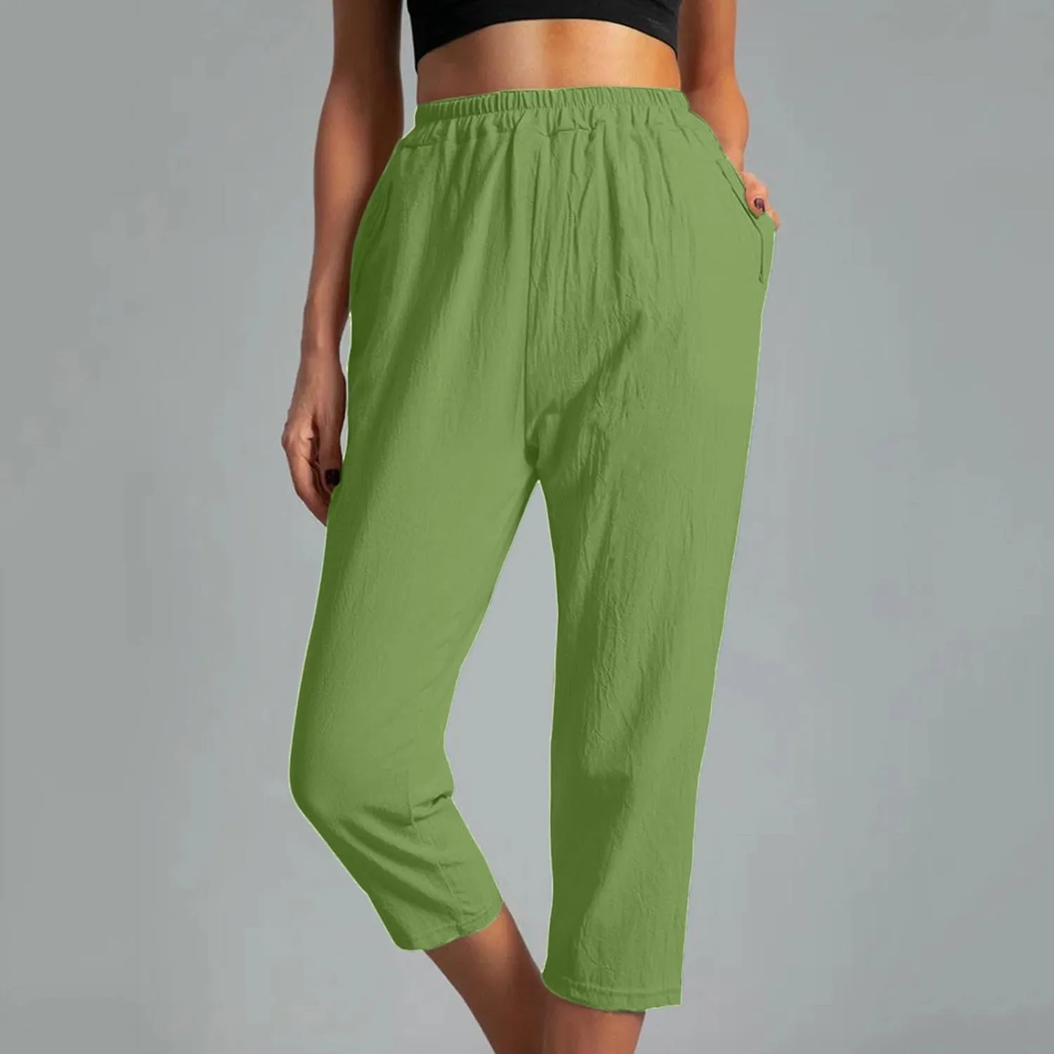 Linen Capri Pants for Women Cotton Casual Summer Capris Stretch High Waisted Straight Wide Leg Cropped Trousers 2025