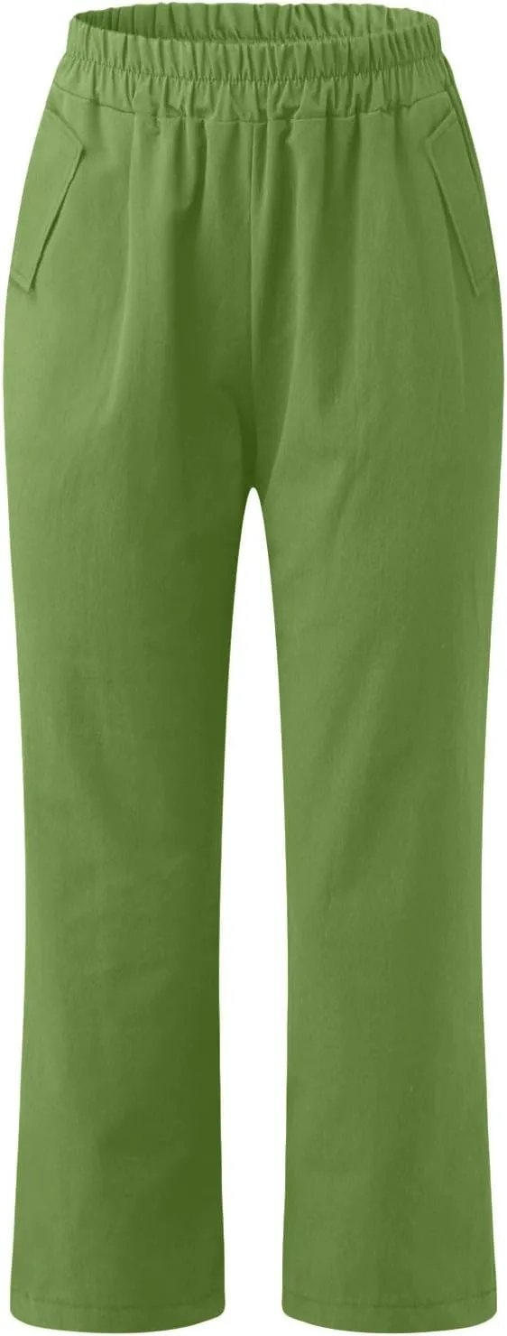 Linen Capri Pants for Women Cotton Casual Summer Capris Stretch High Waisted Straight Wide Leg Cropped Trousers 2025