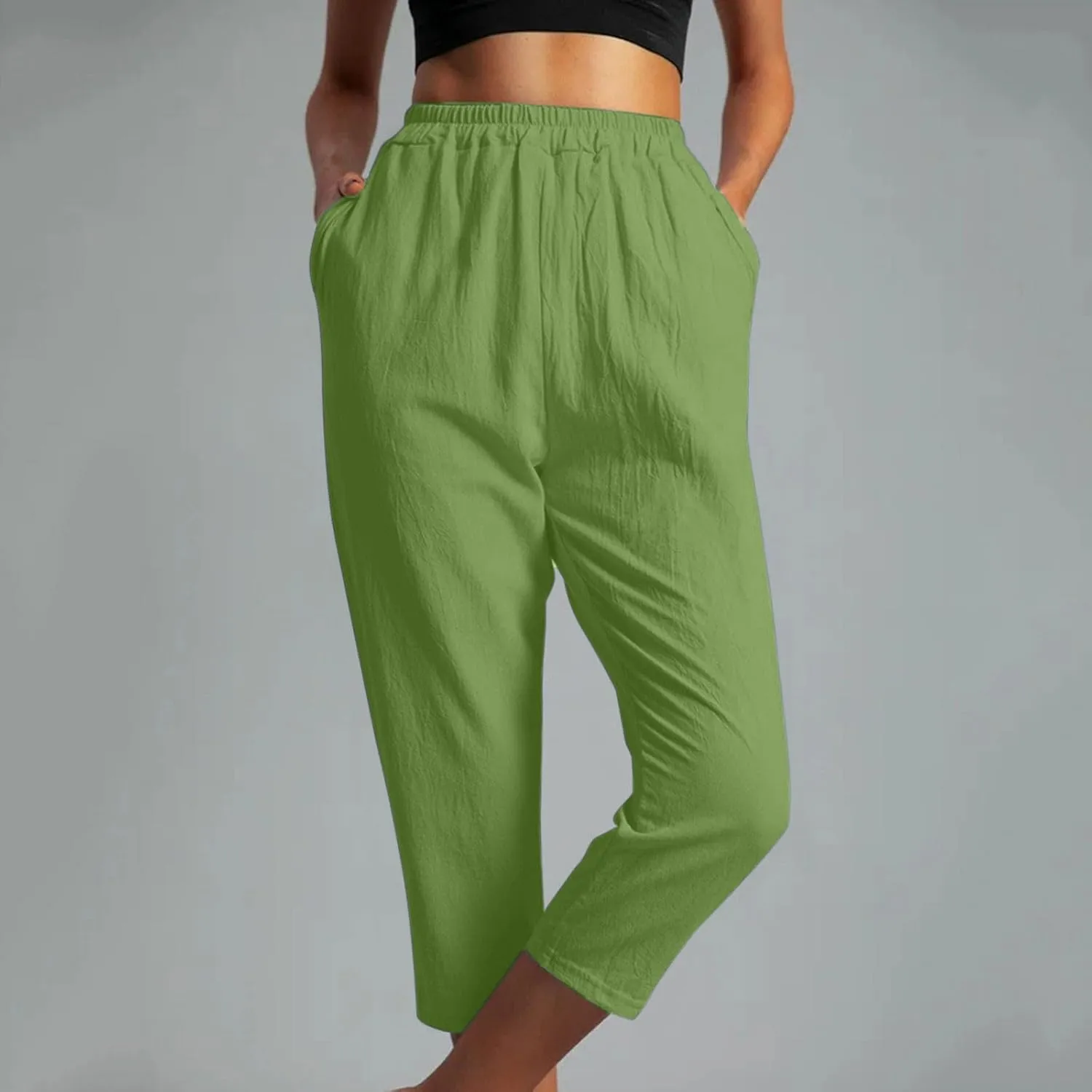 Linen Capri Pants for Women Cotton Casual Summer Capris Stretch High Waisted Straight Wide Leg Cropped Trousers 2025