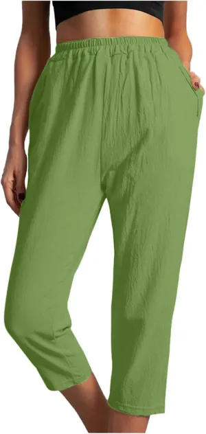 Linen Capri Pants for Women Cotton Casual Summer Capris Stretch High Waisted Straight Wide Leg Cropped Trousers 2025