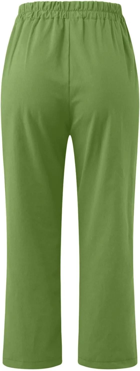 Linen Capri Pants for Women Cotton Casual Summer Capris Stretch High Waisted Straight Wide Leg Cropped Trousers 2025