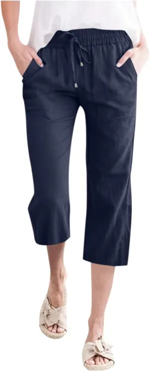 Linen Pants Women Petite Length Women Linen Pants Palazzo Lounge Harem Wide Leg Pants Beach Long Trousers Pockets