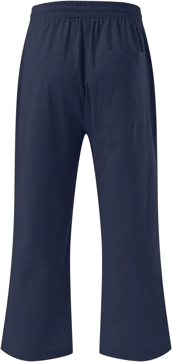 Linen Pants Women Petite Length Women Linen Pants Palazzo Lounge Harem Wide Leg Pants Beach Long Trousers Pockets
